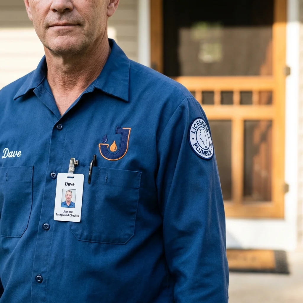 Licensed plumber showing ID badge in Jones, OK