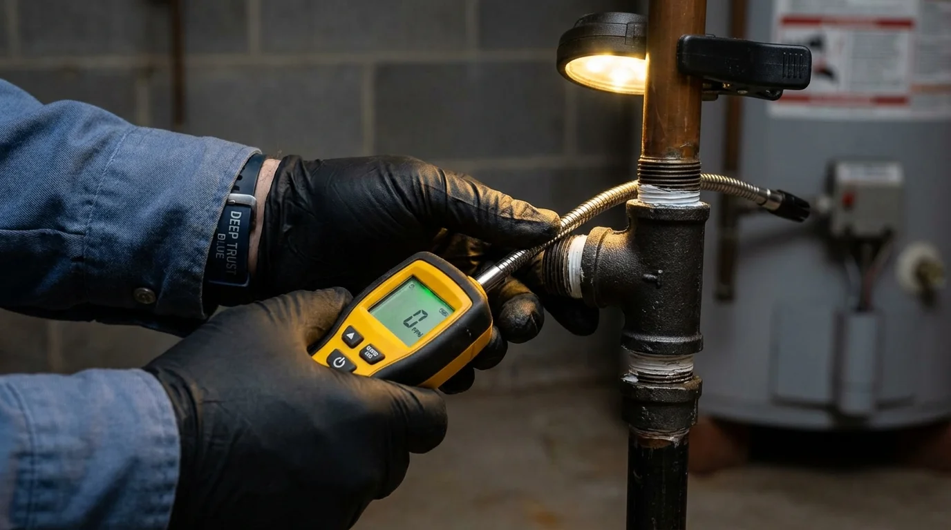 Gas leak detection with electronic sniffer by Johns Plumbing LLC in Jones