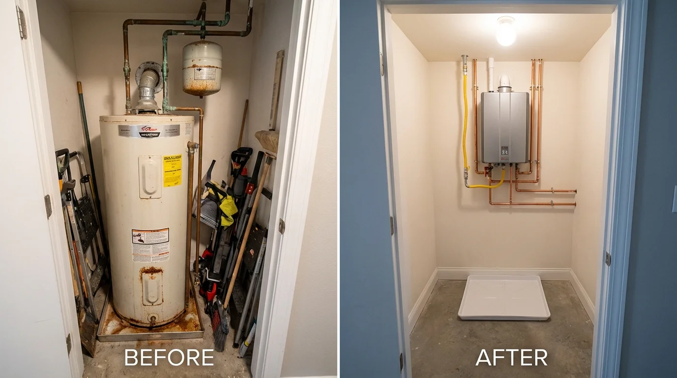 Tank water heater versus wall-mounted tankless unit comparison for Jones, OK homeowners