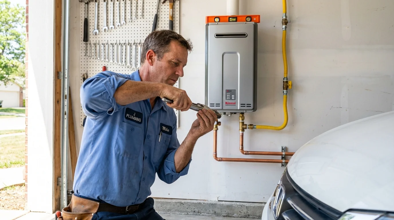 Tankless water heater installation by a Johns Plumbing LLC plumber in Jones
