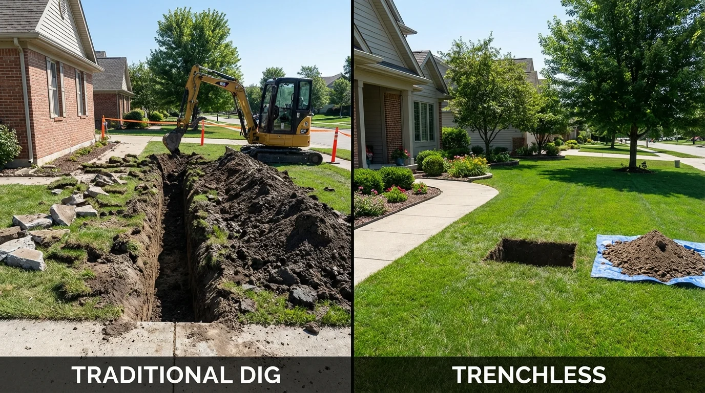 Trenchless sewer repair with minimal yard damage versus traditional excavation in Jones, OK